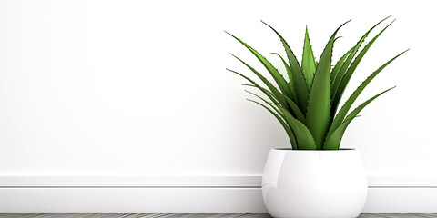 Aloe vera plant was designed in a modern pot and placed against a white wall - generative ai.