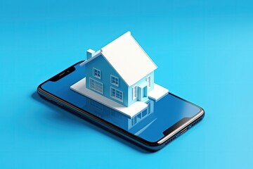 Cellphone and house illustration, background, technology and property concept. Generative AI