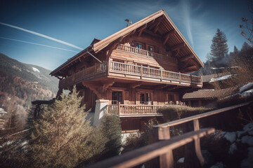 Obraz premium Chalet in alps with mountains in background
