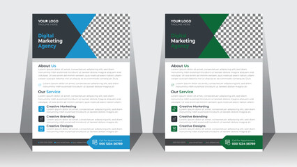 Obraz premium Corporate busienss a4 flyer vector template design for a digital marketing company. Annual report geometric proposal poster and brochure cover.