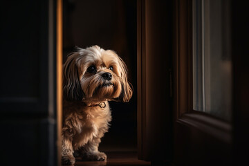 Funny small dog waiting for his master. Generative AI