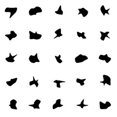 Set of 25 modern vector abstract art blob shapes with 10 points. Known as blotch shapes, liquid organic elements, pebble drops blob silhouettes and splashes. Use as pattern background.
