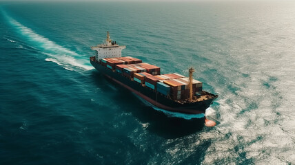 Container cargo ship in the sea, import export commerce transportation and logistic