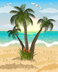 Obraz na płótnie Canvas Illustration with palm trees and the sea.Vector illustration with palm trees near the sea.