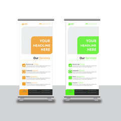 roll-up banner design template layout for exhibition with Three colors, editable roll-up banner vector template, and business roll-up display standee for presentation 2023