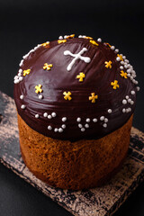 Freshly baked Easter cake or panettone with chocolate coating