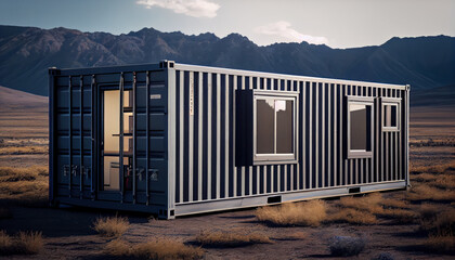 Off grid shipping container home realistic isolated. Al generated