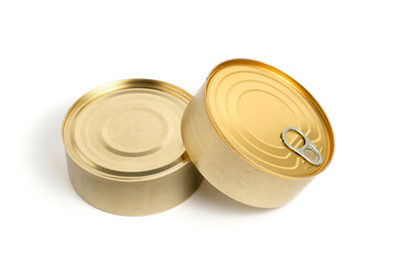 Two canned food white background, isolate.