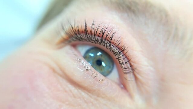close up of eye with eyelash extensions ,beauty salon treatment