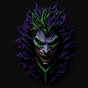 face of an evil joker | purple, green, gray, red | devilish smile | evil joker smiling | HAHAHA!!! 