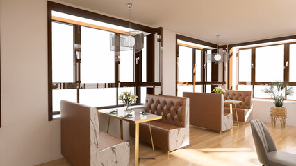 Cafe interior 3d render, 3d illustration