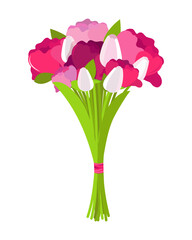 Bouquet of flowers. Peonies and tulips. Flat style. 