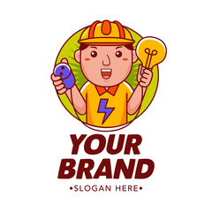 Cute Electrician Cartoon Mascot Logo