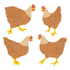 Vector illustration set of cute doodle hen for digital stamp,greeting card,sticker,icon,Easter design