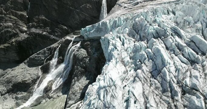 Aerial view of Turtmann glacier in the swiss alps