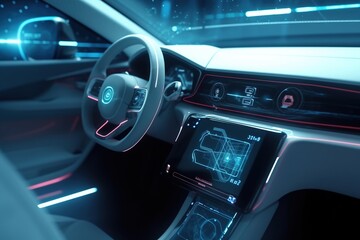 Artificial intelligence and tech concept at car. Generative AI.