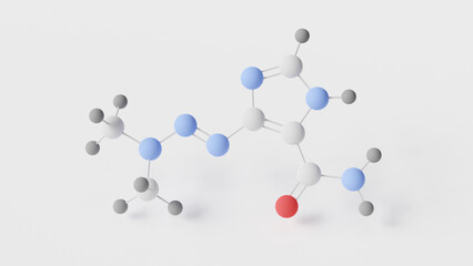 dacarbazine molecule 3d, molecular structure, ball and stick model, structural chemical formula imidazole carboxamide