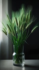 Green wheat stalks set up in a studio. Generative AI.
