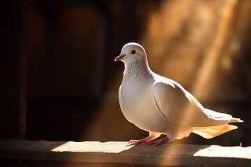 White dove illuminated by the rays of the sun. Generative AI.