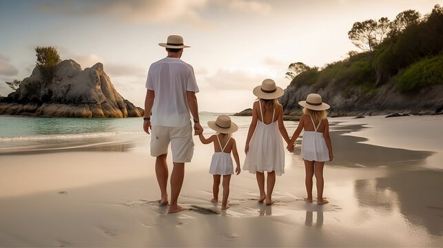 family walking on the beach, generative AI