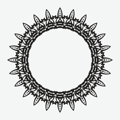 floral round frame with black color on white background