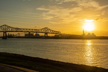 Fototapeta na wymiar The Horace Wilkinson Bridge over Mississippi River on sunset in Baton Rouge, Louisiana, USA