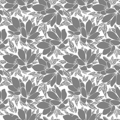 asymmetric seamless floral gray contour pattern on a white background, design, background