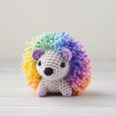 Cute and colorful crochet hedgehog plush animal - Generative AI
