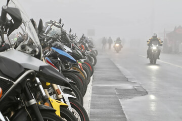 bikes in the foggy street