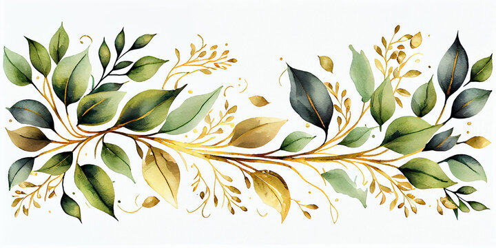 Organic shapes with leaves watercolor background. generative AI.