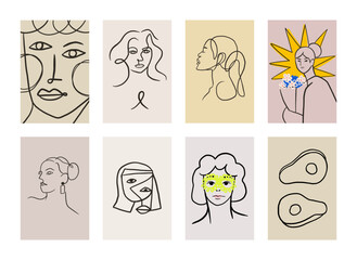 Poster gallery abstract minimalist line art. Wall art for bedroom, Living room and office decor. Hand drawn vector design elements.