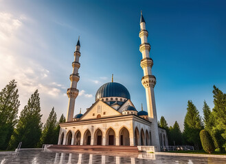Fototapeta na wymiar Mosque islamic prayer ramadan mubarek greeting cami mescit Generative Ai