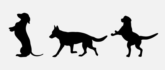 isolated black silhouette of a dog, vector collection