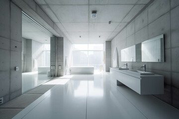 All-white color palette. Centered perspective. Interior Design