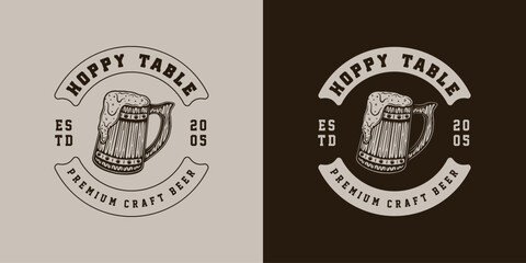 Fototapeta premium Vintage retro beer brewing emblem, logo, badge, label. mark, poster or print. Monochrome Graphic Art