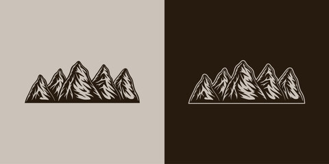 Vintage retro camping adventure travel outdoor element. Mountain rock. Can be used for emblem, logo, badge, label. mark, poster or print. Monochrome Graphic Art. Vector
