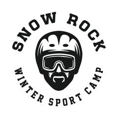 Vintage retro winter sport ski snowboard or adventure emblem, logo, badge, label. mark, poster or print. Monochrome Graphic Art. Engraving woodcut style.