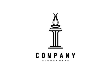 Torch Fire Flame with Pillar column logo design