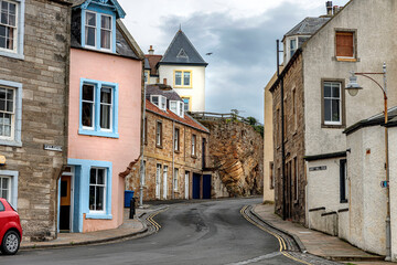 Fototapeta na wymiar Old curved street in Pittenweem, Fife, Scotland