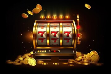 Winning 777 on the slot machine. The concept of playing in the casino, luck and victory created by generative AI