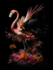 Gardinen fine art flamingo bird in a explosion of flowers and colors generative ai © Femke