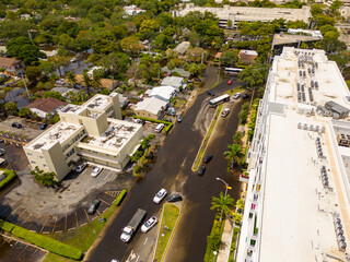 Aerial news photo rain flood aftermath in Downtown Fort Lauderdale FL