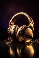 Headphone with golden color, generative ai