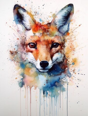 generative ai colorful aquarel fox