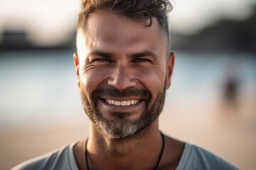Portrait of smiling man looking at camera on beach in the morning