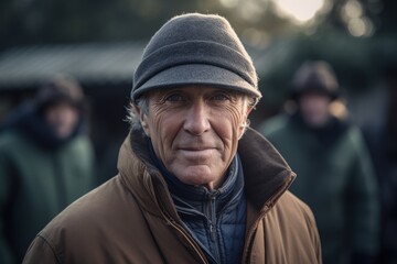 Portrait of an elderly man in a hat and coat. Selective focus.
