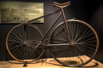 Fototapeta na wymiar 1890 Patent Velocipede Bicycle history invention. Generative AI