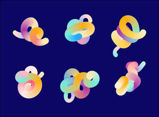 Abstract 3d fluid shapes clipart, colorful gradient design vector set