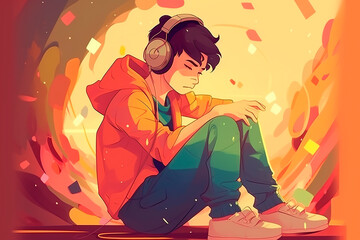 music using headphones cartoon