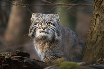 Fototapeta na wymiar Pallas Cat in the woods. Generative AI